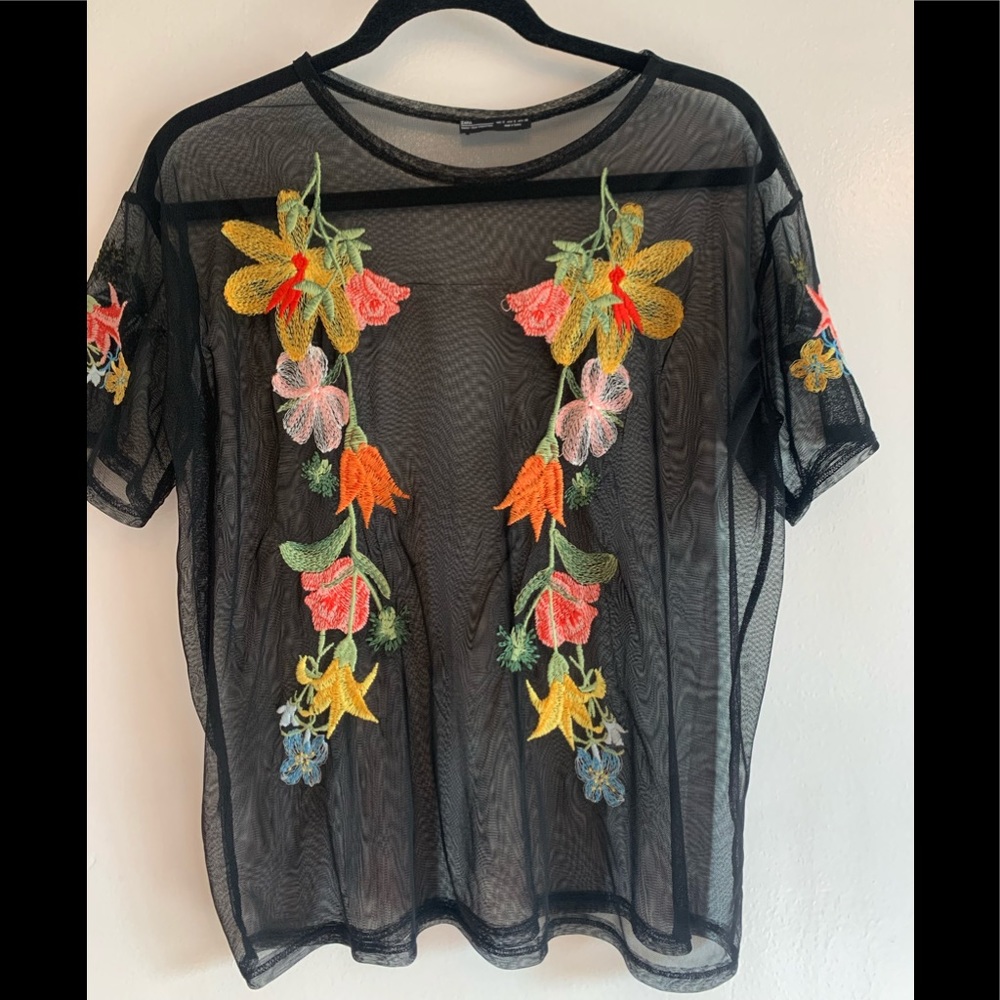 ZARA sheer floral blouse